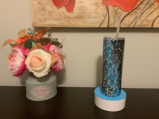 Blue Flowers with Black Glitter 20oz Insulated Tumbler