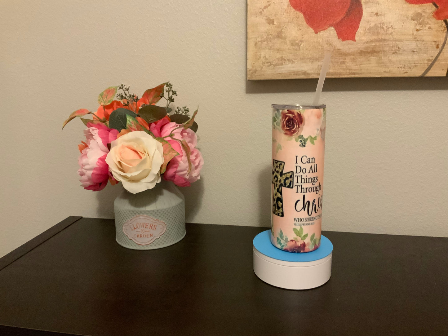 20oz Rose I Can Do All Things Through Christ Insulated Tumbler