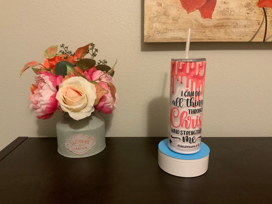 20oz Pink Drip I Can Do All Things Through Christ Insulated Tumbler